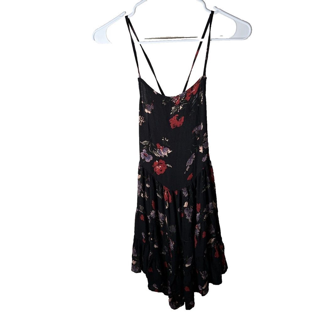 Intimately Free People Dress Women's XS Black Floral Strappy Cage Back Sleeveles